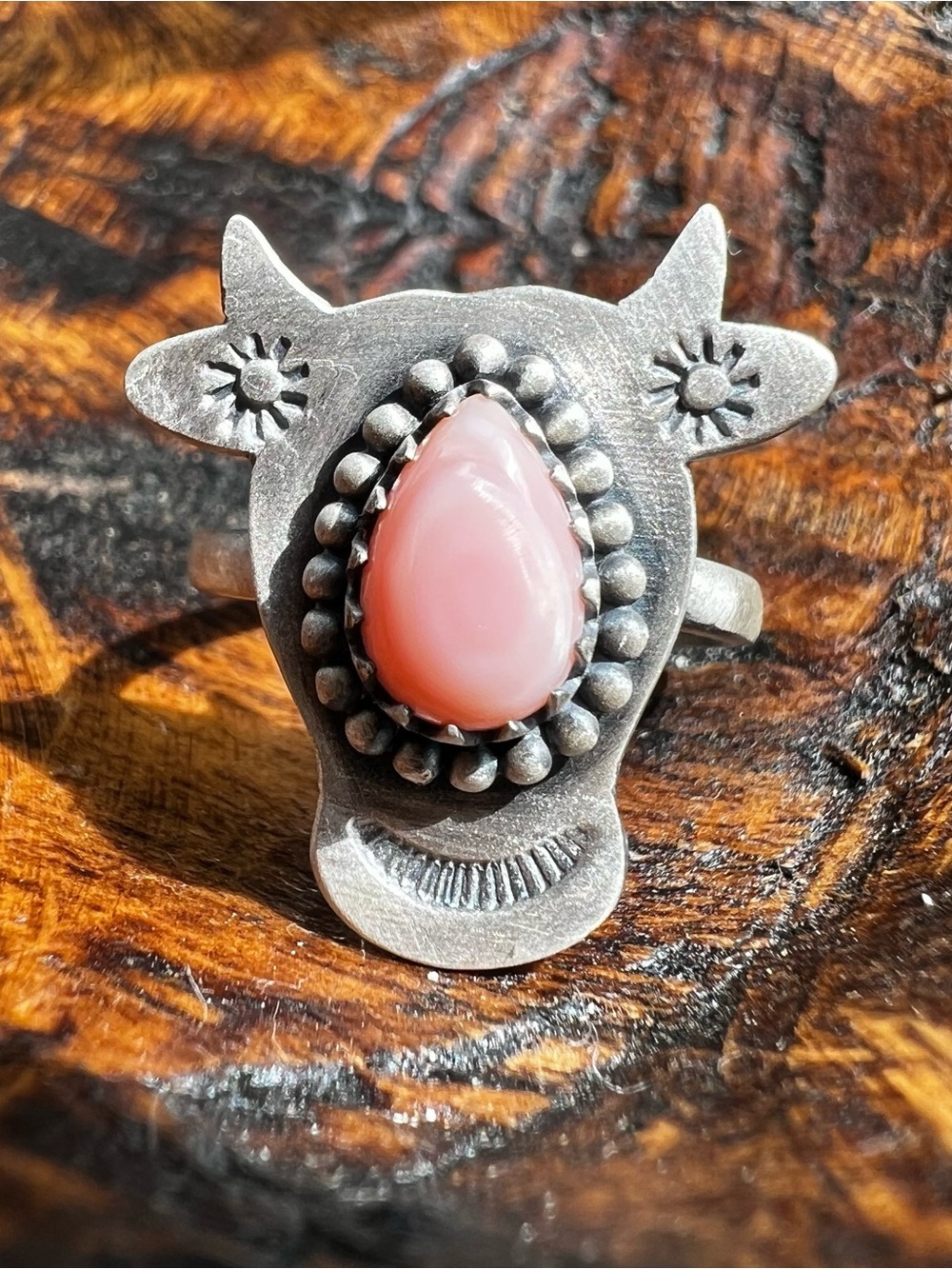 Sterling Silver Queen Conch Cow Ring Adjustable Size 8.75 Western